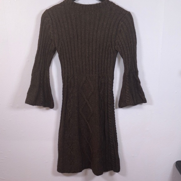 Kenar Womens Brown Cable Knit Flare Sleeve Wool Alpaca Sz Small Fisherman Y2K - Picture 2 of 9